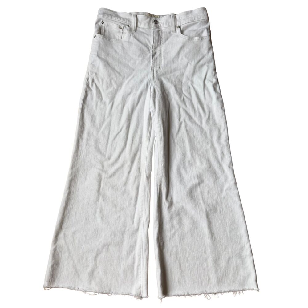 Madewell White Stretch Flared High Waist Wide Leg Raw Hem Denim Jeans Size 30